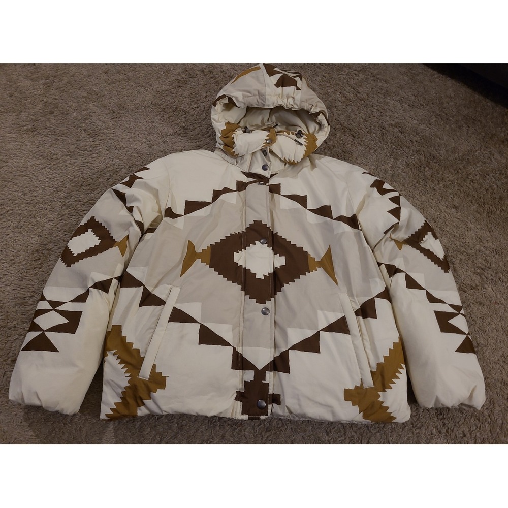 POLO RALPH LAUREN WOMENS DOWN PUFFER AZTEC QUILTED JACKET LARGE